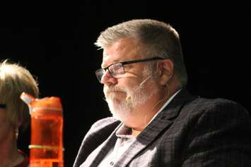 Scott Shields, a candidate in Tecumseh's Ward 2 by-election, takes questions from residents at a 'meet the candidates' event held at L'Essor Secondary School on October 3, 2016. (Photo by Ricardo Veneza)