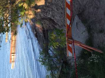 The City of Sarnia has barricaded Blackwell Sideroad Beach from the public and posted danger signs around the property due to severe erosion. October 5, 2016 BlackburnNews.com photo by Sue Storr.
