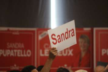 A supporter holds up a sign for Windsor West Liberal candidate Sandra Pupatello at a rally at the St. Clair Centre for the Arts, Windsor, September 16, 2019. Photo by Mark Brown/Blackburn News.
