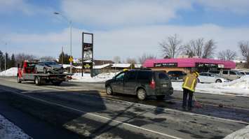 A crash at the intersection of Lacroix St. and Grand Ave. in Chatham, Feb. 10, 2015. (Photo by Jake Kislinsky)
