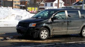A crash at the intersection of Lacroix St. and Grand Ave. in Chatham, Feb. 10, 2015. (Photo by Jake Kislinsky)