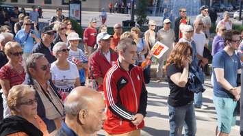 City councilor Cindy Scholten recognizes her son Boady Santavy representing Canada in weightlifting at the Pan Am Games. June 16, 2015 (BlackburnNews.com Photo by Briana Carnegie)