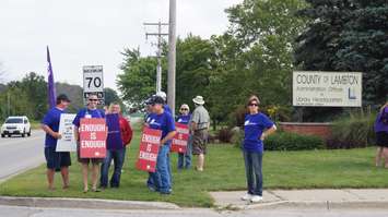 SEIU and Paramedics protesting for better PTSD support. July 8, 2015 (BlackburnNews.com Photo by Briana Carnegie)
