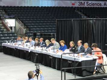 London city Councillors listen during a public participation meeting on BRT at Budweiser Gardens, May 3, 2017. (Photo by Miranda Chant, Blackburn News) 