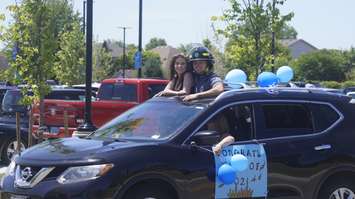 Lambton College 2021 graduates take part in a drive-by parade at the Sarnia school.  16 June 2021.  (BlackburnNews.com file photo)