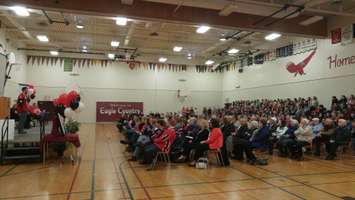 Forest native Tyler McGregor during a ceremony at North Lambton Secondary School. April 3, 2018. (Photo by Colin Gowdy, Blackburn News)