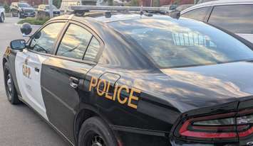 Ontario Provincial Police cruiser at Lacasse Park in Tecumseh, October 25, 2025. Photo by Mark Brown/WindsorNewsToday.ca.