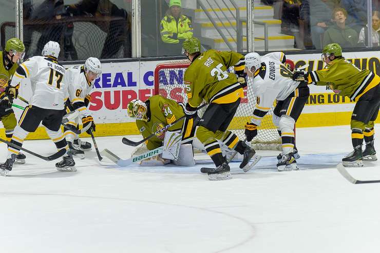 North Bay at Sarnia Sting, Nov 9, 2025. Photo by Metcalfe Photography. 