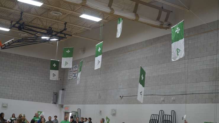 Flags being raised at the Franco-Ontarian ceremony in Sarnia on September 25, 2025 (Photo by: Lindsay Newman/ Blackburn Media)