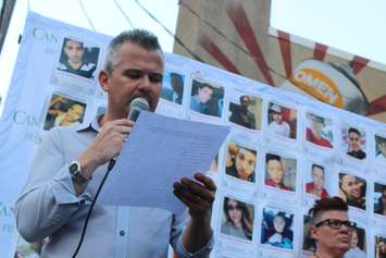 David Lenz, President of the Windsor Pride Fest, speaks at a vigil held in Windsor on June 15, 2016 for those affected by the shooting at a gay nightclub in Orlando earlier that week. (Photo by Ricardo Veneza)