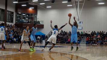 The Lambton Lions men's basketball team takes on the George Brown Huskies at the OCAA Men's Basketball Championships from Lambton College. 6 March 2020. (BlackburnNews.com photo by Colin Gowdy)