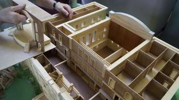 A replica of SCITS High School in Sarnia built by Don Percival. December 4, 2018. (Photo by Colin Gowdy, BlackburnNews)