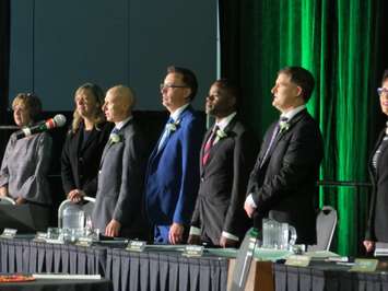 Councillors Michael Van Holst, Shawn Lewis, Mo Salih, and Jesse Helmer at the inaugural council meeting at the London Convention Centre, December 3, 2018. (Photo by Miranda Chant, Blackburn News)