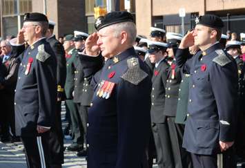 Veterans honoured at Remembrance Day ceremonies at the cenotaph in Windsor, November 11, 2014. (photo by Mike Vlasveld)