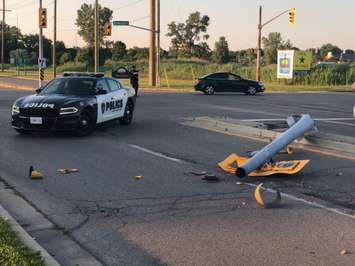 A damaged traffic light at Front and Exmouth Streets. July 3, 2021 Photo by Greg Grimes.