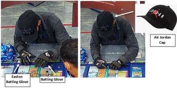 The first person of interest in a case involving a vehicle and gasoline theft in Lakeshore on August 17, 2021 is shown. Image provided by Ontario Provincial Police.