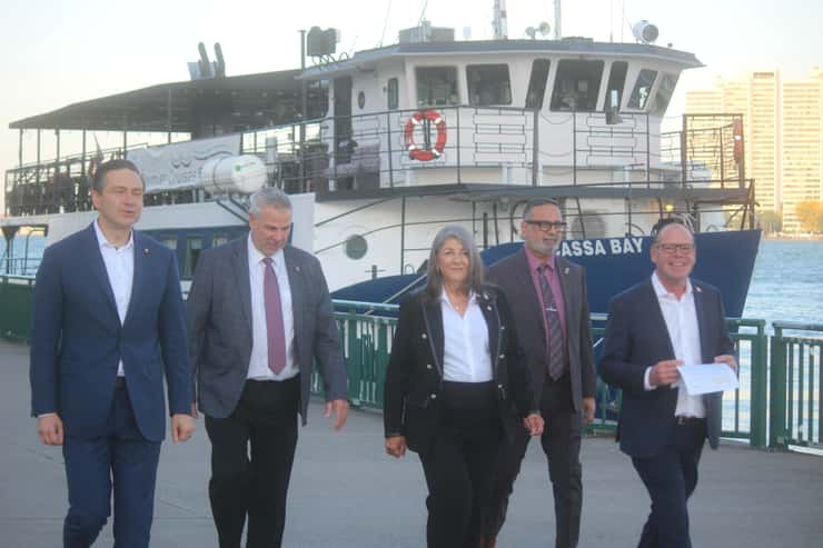 (Photo of Conservative Leader Pierre Poilievre with MP Harb Gill, MP Dave Epp, MP Chris Lewis, and MP Kathy Borelli by Adelle Loiselle)