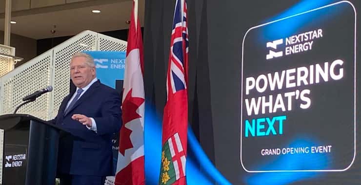 (Premier Doug Ford at the grand opening of the NextStar Energy Plant on March 5, 2026. Photo by Adelle Loiselle)
