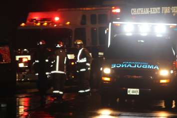 Emergency crews respond to a crash on Riverview Dr. near Merritt Ave. in Chatham, December 15, 2015 (Photo by Jake Kislinsky)