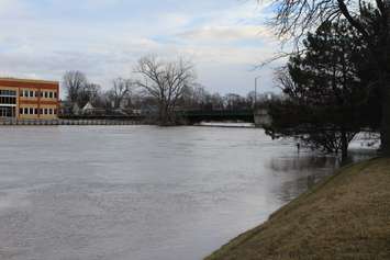 The water level at the Third St. Bridge in Chatham. February 25, 2018. (Photo by Natalia Vega)