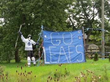 Lucan residents have setup hockey displays in their yards  as part of Kraft Hockeyville, September 18, 2018. (Photo by Miranda Chant, Blackburn News)