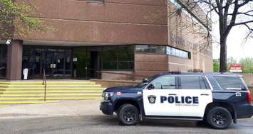 Sarnia Police cruiser outside police headquarters on Christina Street. May 23, 2019. (Photo by Colin Gowdy, BlackburnNews)