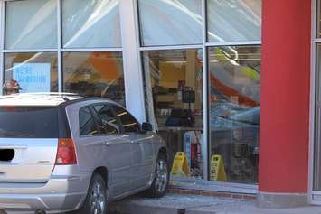 The scene after a van ran into the front of the Shoppers Drug Mart on Queen St. in Chatham, October 25, 2016 (Photo by Jake Kislinsky)