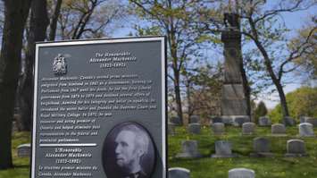 The grave of Alexander Mackenzie, Canada's second prime minister, in Sarnia's Lakeview Cemetery. May 2017 (Photo by Melanie Irwin)