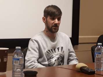 Tamas Miko, a survivor of human trafficking, tells his story during a panel discussion on human trafficking at Community Living in Windsor, February 22, 2019. Photo by Mark Brown/Blackburn News.