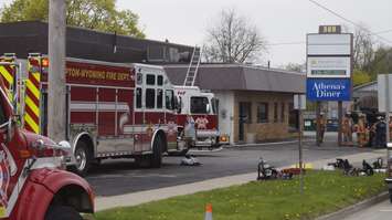 Fire at Athena's Diner in Wyoming May 9, 2019. (Blackburnnews.com photo by Colin Gowdy)