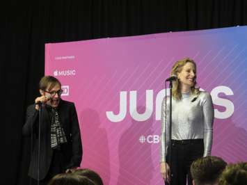 Whitehorse speaks to media at the 2019 Juno Awards at Budweiser Gardens, March 17, 2019. (Photo by Miranda Chant, Blackburn News)