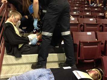 Mass casualty simulation at Sarnia's RBC Centre. April 9, 2015 (BlackburnNews.com photo by Melanie Irwin)