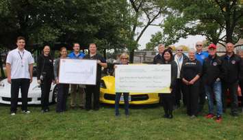 The Corvette Club of Windsor presents a donation to the Pediatric Oncology Unit at Windsor Regional Hospital, September 28, 2023.