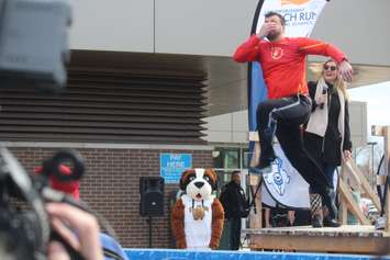 Chaouki Hamka of MADD Windsor and Essex County, takes the Polar Plunge at St. Clair College in Windsor, February 15, 2019. Photo by Mark Brown/Blackburn News.