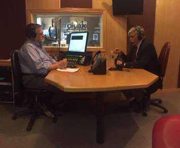 CKNX's Kirk Dickson (right) speaks to former Canadian General Romeo Dallaire on Friday, May 15th, 2015.
