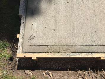 Newly poured concrete pads damaged in Petrolia's Victoria Park. (Photo via Town of Petrolia Facebook)