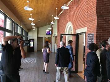 The new front hallway entrance to Blyth memorial Hall, looking down towards the art gallery and box office areas. (Photo by Ryan Drury)