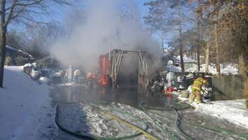 A detached garage fire on Blackwell Side Rd. January 4, 2018. (Photo by Colin Gowdy, Blackburn News)