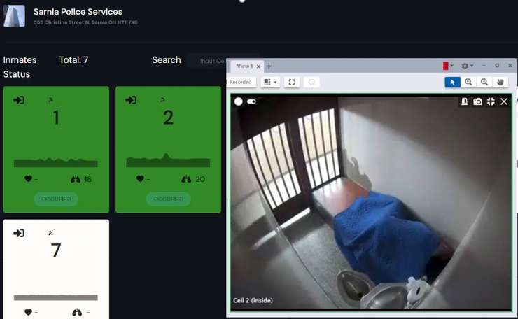 A video capture of the new biometric monitoring system in Sarnia holding cells (Photo by: Sarnia Police)