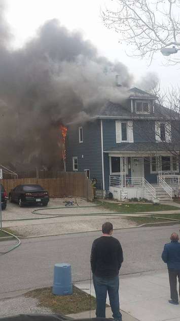 Windsor firefighters battle blaze on Hickory St. in Windsor, March 23, 2016. (Submitted photo)