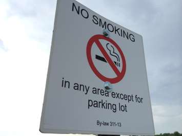 A sign put up at the Leamington Soccer Complex as a result of Leamington's smoke-free outdoor space bylaw. Photo taken May 27, 2014. (Photo by Ricardo Veneza)