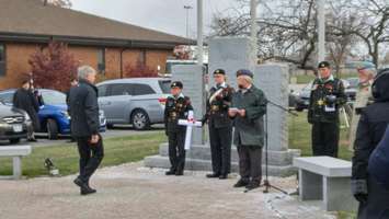 Members of the community gathered at the Aamjiwnaang First Nation Cenotaph for the annual Remembrance Day ceremony. November 10, 2017 (BlackburnNews.com Photo by Colin Gowdy)