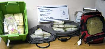 The Canadian Border Services Agency seized 52kg of suspected cocaine at the Ambassador Bridge, July 27, 2015. (Photo courtesy CBSA)