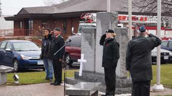 Members of the community gathered at the Aamjiwnaang First Nation Cenotaph in Sarnia Tuesday for the annual Remembrance Day ceremony. November 10, 2015 (BlackburnNews.com Photo by Briana Carnegie)