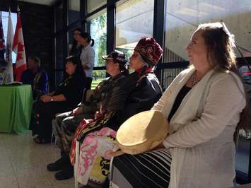 (centre) Elder Mona Stonefish at St.Clair College, September 22, 2015.  (Photo by Adelle Loiselle)