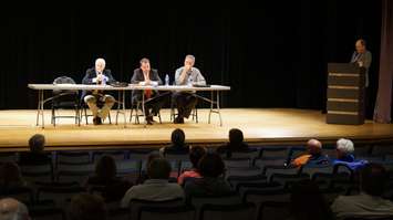 Sarnia-Lambton's Liberal, NDP, and Green Party candidates during Wednesday's debate on healthcare issues. Conservative Marilyn Gladu was absent. September 30, 2015 (BlackburnNews.com Photo by Briana Carnegie)