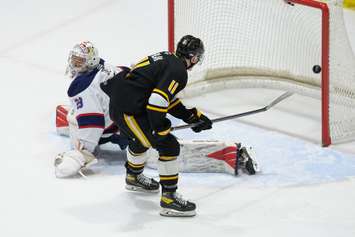 The Sarnia Sting hosting the Saginaw Spirit in OHL action.  2 March 2022.  (Metcalfe Photography)