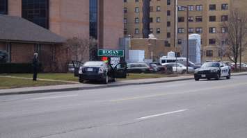 Sarnia police are investigating a three-vehicle collision that injured a pedestrian. February 4, 2016 (BlackburnNews.com Photo by Briana Carnegie)