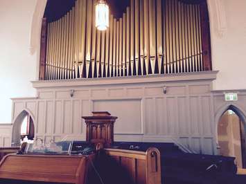 Former altar area will be performance space and Fry and Keating say the organ is still functional. July 21, 2015 (Photo by Simon Crouch) 