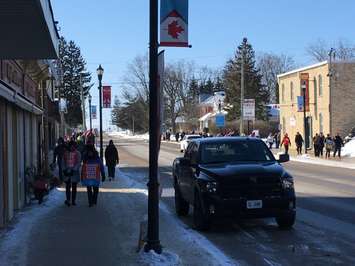 Education union members picket in front of Huron-Bruce MPP Lisa Thompson's office in Blyth. February 21st, 2020 (Photo by Ryan Drury)